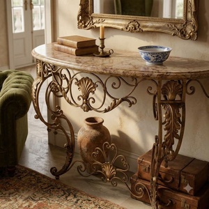 Mesa Consola de Pared de Estilo Europeo, Fabricada a Mano en Hierro Forjado, con Tapa Flotante de Mármol, de Lujo, para Interiores - Product Image 2