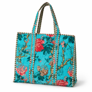 Bolso Tote Acolchado Kantha, Bolso de Hombro de Algodón a Rayas Hecho a Mano, Ecológico, Reversible y Plegable, Diseño Conífera - Product Image 1