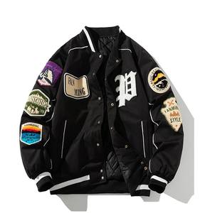 Blouson universitaire pour homme, style jersey athlétique, avec broderies épaisses, patchwork, lettrage vintage, streetwear hip-hop - Product Image 1