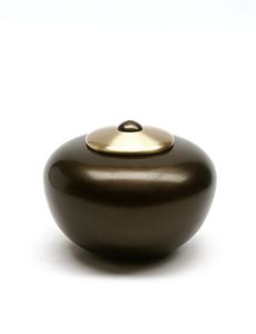 Urne funéraire ronde en métal brun rougeâtre avec couvercle et bouton argentés pour cendres humaines - Product Image 4