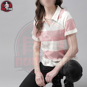 Camisetas Polo para Mujer, Estilo a Rayas, para Uso Diario, 2026, de la Mejor Calidad, en Color Rosa y Blanco, Camisetas Polo Hechas a Mano, Más Vendidas - Product Image 3