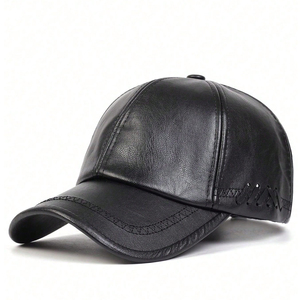 Casquettes en cuir PU de haute qualité, décontractées, classiques, noires, pour le sport, avec surpiqûres décoratives, pour hommes et femmes, style streetwear élégant. - Product Image 1