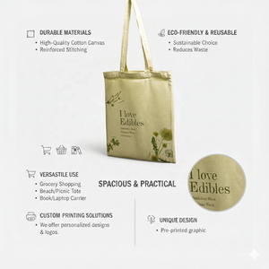 Sac de courses en coton biodégradable écologique avec motifs, poignées robustes, design réutilisable pour les courses quotidiennes et les essentiels - Product Image 4