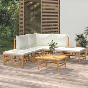 Set Lounge da Giardino di Medie Dimensioni in Bambù Bianco Crema con Poliestere, Elegante Arredamento da Giardino in Bambù Bianco Crema - Product Image 1