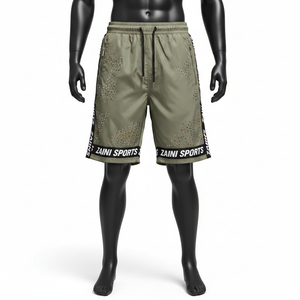 Men Windbreaker <b>Shorts</b> 120 GSM Lightweight Woven Polyester Olive Breathable Laser Cut Panels Custom Logo men's <b>shorts</b> Quick Dry - Product Image 1