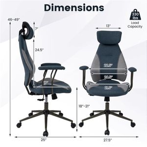 Sedia da Ufficio Ergonomica con Schienale Alto, Grigio-Blu, Poggiatesta Regolabile 2D, Capacità 150 kg, per Uso Ufficio - Product Image 4