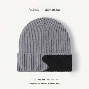 Bonnet en laine tricoté chaud doublé polaire épais pour l'automne et l'hiver, couleurs assorties, protection auditive, idéal pour l'extérieur - Product Image 1