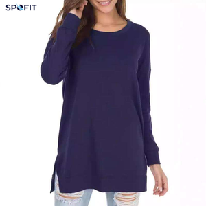 Sudadera de Punto con Cuello Redondo y Manga Larga para Mujer, Marca SPOFIT, Dobladillo Asimétrico, Color Blanco Sólido, Estilo Casual, para Otoño - Product Image 3