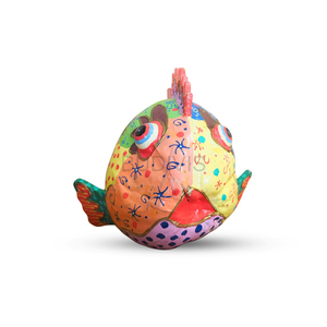 Sculpture de poisson en noix de coco Picasso multicolore, pièce d'art décorative en bois peinte à la main, ornement décoratif suspendu - Product Image 4