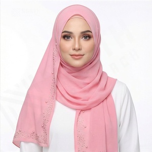Hijab en Chiffon Lourd Uni de Haute Qualité avec Perles et Pierres, Foulard en Cristal Diamant, Doux, Respirant, Premium, Tendance et Élégant - Product Image 3