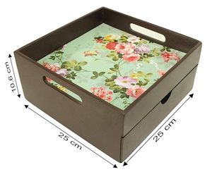 Plateau décoratif en bois floral avec tiroir, plateau de service rectangulaire, boîte de rangement pour la maison, l'hôtel, le restaurant - Product Image 1