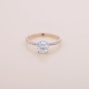Moissanite Diamond Round <b>Solitaire</b> Engagement <b>Ring</b> With Hidden Halo Pave Band White Gold Bridal Wedding <b>Ring</b> Gift - Product Image 1