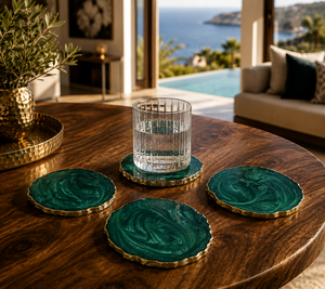 Green Epoxy Resin <b>Coasters</b> With Gold Edges Handcrafted Tea Coffee Marble <b>Drink</b> <b>Coasters</b> for Home Office Gifts Table Decoration - Product Image 1