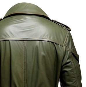 Veste de terrain en laine et cuir vert olive pour homme, col mandarin, longueur mi-longue, style safari, séchage rapide, écologique, vêtements d'extérieur - Product Image 2