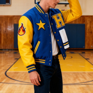 Veste de baseball universitaire en cuir pour homme, logo personnalisé, broderie en tissu éponge, uniforme d'équipe de baseball - Product Image 2