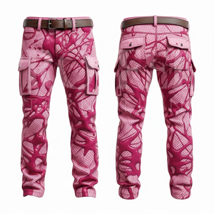 Customized Sublimation Mesh Design <b>Cargo</b> Pants <b>Men</b> Fashionable Trendy Straight Fitted Streetwear Multi Pocket High Waist Pants - Product Image 3