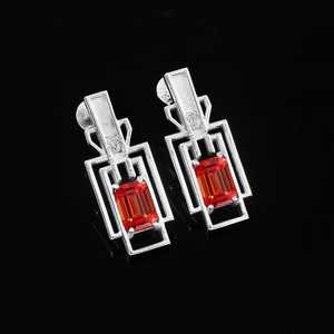 Pendientes de Zafiro Padparadscha Naranja Ceilán Impecables, Corte Radiante, Plata de Ley 925, Hechos a Mano, Regalo de Compromiso - Product Image 4