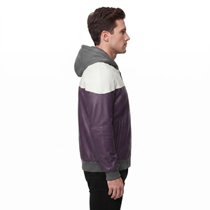 Sudadera con Capucha de Cuero Genuino para Hombre, con Cierre, para Moda Urbana, Manga Larga con Bolsillos - Product Image 3