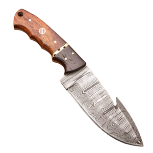 Customized HANDMADE FORGED DAMASCUS STEEL GUT HOOK HUNTING KNIFE WITH ROSEWOOD HANDLE & WITH <b>LEATHER</b> COVER - Product Image 1