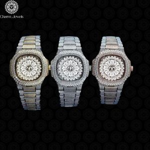 Charm_Jewels Luxury Men's Stainless Steel <b>Diamond</b> <b>Watch</b> Rectangle Analog Quartz 40mm Sapphire Crystal Folding Clasp - Product Image 6