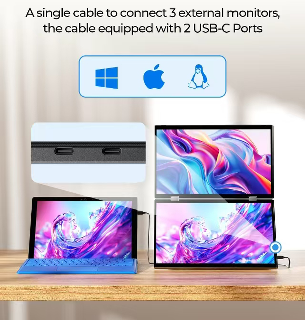 New 2K Dual Screen Touch-enabled Laptop Monitor Extender with Protective Cover/Stand 360 Rotation USB-C Triple Portable Android