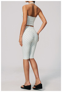 2026 White Polka Dot Yoga Set Halter <b>Crop</b> <b>Top</b> High Waist Knee Length Leggings Breathable Spandex Polyester 2 Piece - Product Image 4
