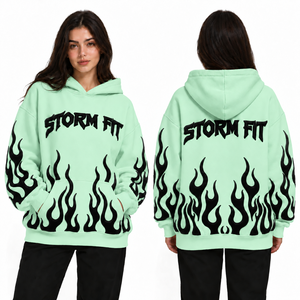 Sudadera con Capucha Extra Grande Personalizada para Mujer, Color Morado, Estampado de Llamas, Tejido de Algodón, Ecológica, Resistente al Viento, Estilo Urbano, Invierno - Product Image 4