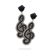 Boucles d'oreilles pendantes unisexes faites à la main, style bohème, motif fleur et note de musique, perles de rocaille multicolores, clé de sol, bijoux fantaisie, cadeau, vente en gros
