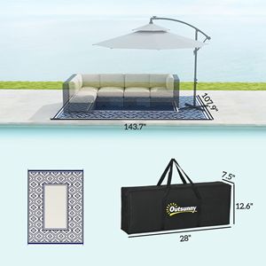 Tappeto Reversibile Impermeabile per Esterni 9FT X 12FT Blu e Bianco con Bordo a Zucca in Paglia e Borsa per il Trasporto - Product Image 3