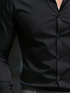 Men's White Long Sleeve Casual Dress Shirt 100% Cotton Twill Anti-Wrinkle Anti-UV Breathable Mandarin Collar Heat-Transfer Logo - Product Image 3