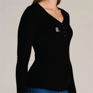 Camiseta Henley de Algodón Orgánico 100% Ecológico, Transpirable, Informal, de Verano, con Logotipo, para Mujer - Product Image 3