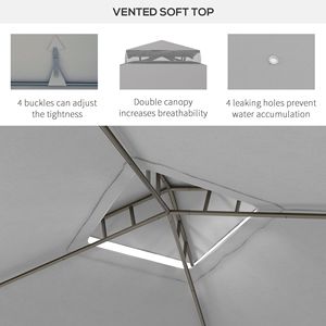 Gazebo da Giardino 10x12 Grigio con Tetto a 2 Livelli e Rete, Struttura in Acciaio Verniciato a Polvere, Riparo Esterno per Cortili e Giardini, Pergola in Metallo - Product Image 5