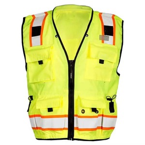 Chaleco reflectante de alta visibilidad sin mangas, ropa de trabajo fluorescente amarilla sin mangas con cremallera frontal y bolsillos - Product Image 2
