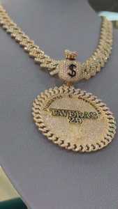 Hip Hop Iced Out Cuban <b>Chain</b> Necklace Custom Moissanite Latter <b>Name</b> Circle Pendant 925 Silver Gold Plated Pendant For Men's - Product Image 4