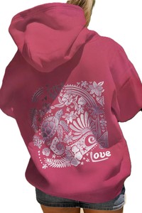 Sudadera con Capucha Oversize Estampada Sunshine, de Felpa, Casual, Unisex, Color Granate, con Bolsillos, para Otoño - Product Image 4