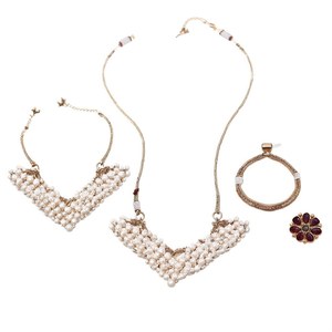 Kemp Gold Plated <b>Pearl</b> Geometric <b>Necklace</b> <b>Set</b> with Bracelet and Ring - Product Image 2