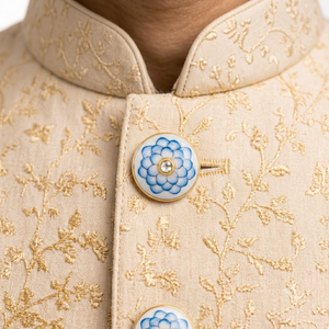 Botones de Lujo Personalizados de Latón con Diseño de Cerámica Azul de Jaipur, Botón de Cristal con Flor de Loto Azul y Esmalte Blanco para Blazer de Hombre - Product Image 3