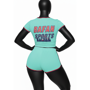 Conjunto de Camiseta y Pantalones Cortos para Mujer, Algodón, Poliéster, Elastano, Verde Menta, Ribete con Logotipo Estampado, Camiseta 100% Algodón, Conjunto de Pantalones Cortos - Product Image 2