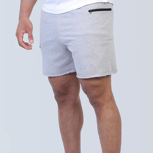<b>Men's</b> Gray Cotton Bermuda <b>Shorts</b> Mid Waist Elastic <b>With</b> <b>Zip</b> <b>Pocket</b> Casual Style Breathable Knitted Fabric - Product Image 1