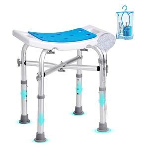 Sedia da doccia portatile regolabile in altezza con barra di supporto e superficie antiscivolo - Product Image 1