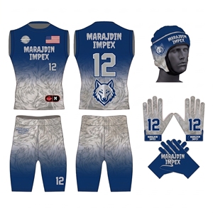 Ensemble d'uniformes de football américain sublimés sur mesure : maillot, short, gants, casque – Tenue de sport d'équipe en polyester respirant - Product Image 5