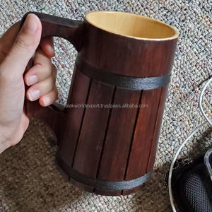 Styliste de haute qualité Viking chope à bière en bois fait à la main chêne brun Design classique lavable au lave-vaisselle poignée Falak World Export - Product Image 1