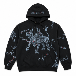 Sudadera con Capucha Unisex Negra Jet, Oversize, con Gráfico de Tres Perros, Forro Polar Grueso, Moda Urbana Personalizada, Servicios OEM - Product Image 2