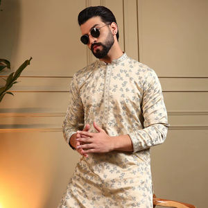 Ensemble Kurta Pyjama Traditionnel Brodé pour Homme, Coupe Slim, Tenue de Fête, Tunique Festive, Vente en Gros, Vêtements Indiens d'Asie du Sud - Product Image 1