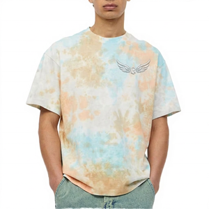 Camiseta de Manga Corta Tie-Dye para Hombre, Cuello Redondo, Estilo Casual, Tejido de Algodón Transpirable, Diseño con Logotipo Frontal - Product Image 1