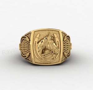 Solid 925 <b>Silver</b> 14x12mm Cushion Horseshoe Animal Horse Head Signet Equestrian <b>Ring</b> Unique Timeless Gold Animal Jewelry For <b>Men</b> - Product Image 1
