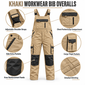 Mens Cargo Workwear Dungarees Bib Overalls Chest Zip Pockets Reinforced <b>Knees</b> Adjustable Shoulder <b>Straps</b> Construction Work Pants - Product Image 6