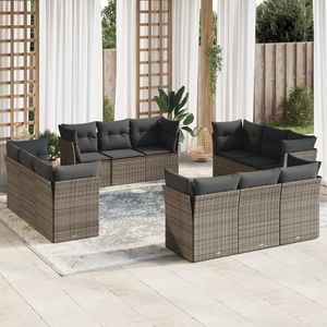 Ensemble de canapés de jardin modulaires en rotin PE gris 12 pièces, meubles de jardin pour la vie en plein air - Product Image 1
