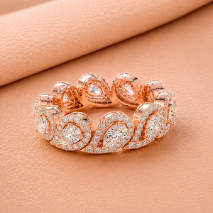 Anillo de Eternidad de Lujo con Diamantes Cultivados en Laboratorio, Corte Pera, Halo, Certificado IGI, para Mujer, Oro Amarillo/Blanco/Rosa, Anillo de Aniversario de Bodas - Product Image 1