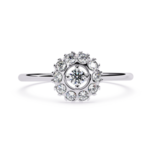 Bague de fiançailles en platine avec diamant rond et serti halo, bijou classique pour femme, diamant naturel certifié GIA - Product Image 1